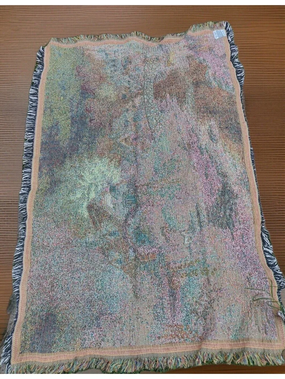Thomas Kinkade Tapestry Throw Blanket Cottage Bridge Floral Cotton USA Licensed